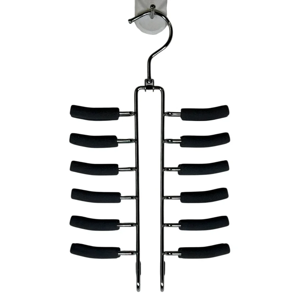Chrome Multi-Tier Tie and belt Organizer 12 Non-Slip Foam Hooks Silver